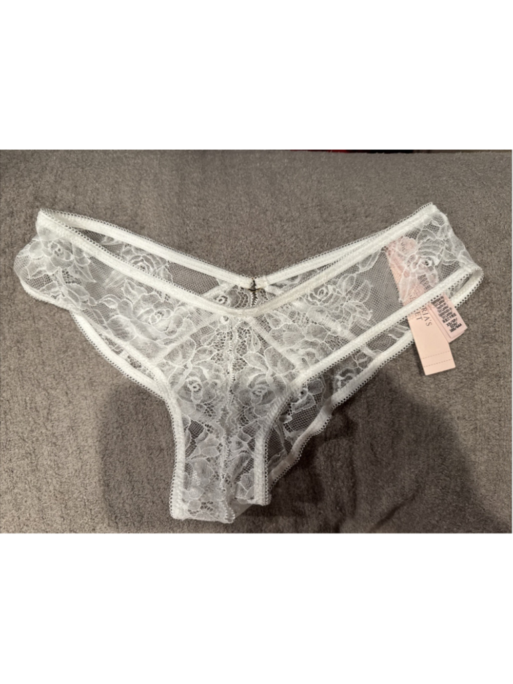 VICTORIA'S SECRET PANTIES XS WHITE OPEN BOTTOM STRAPPY CHARM HI LEG CHEEKY NWT